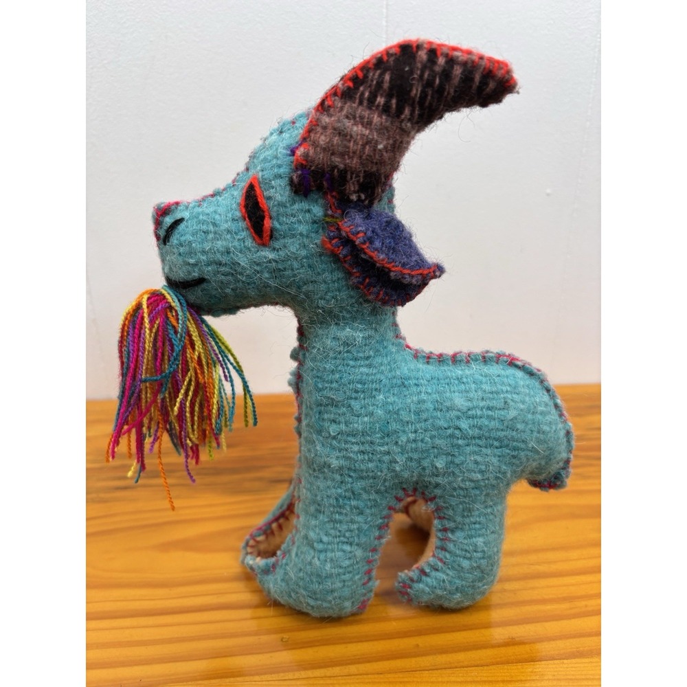 Handcrafted Billy Goat Natural Wool Felt Fiber Chiapan Mexican Folk Art 9" Plush